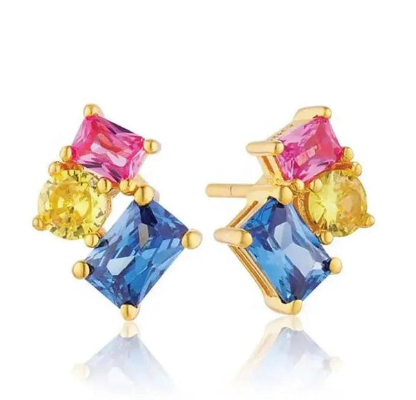 Crystal Cluster Stud Earrings - Colorful