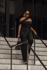 Black Asymmetrical Draped Trousers