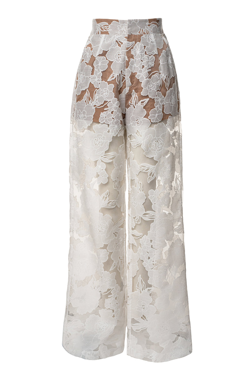 Ivory Organza Floral Pant