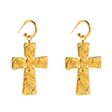 Golden Swirl Cross Earrings