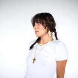 Golden Swirl Cross Earrings