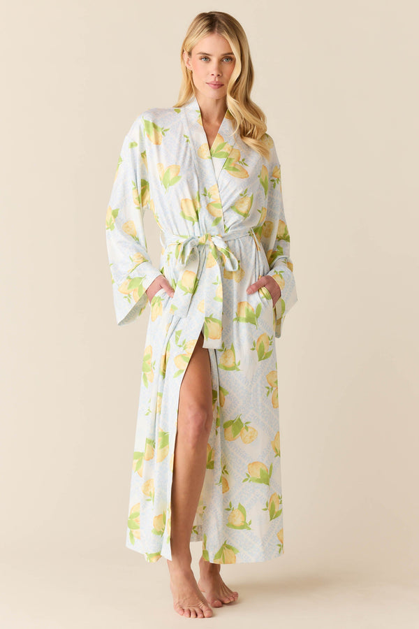Kaia Cloud Jersey Kimono Robe in Lemon Spritz