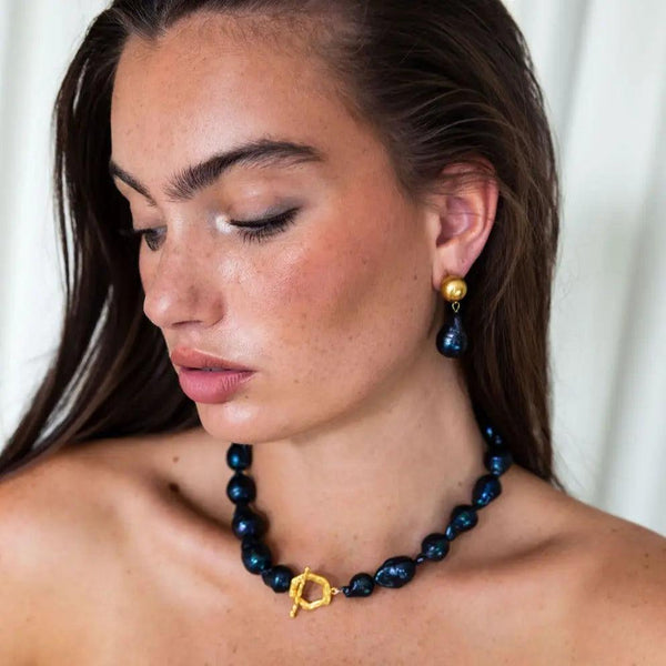 Navy Pearl Earrings