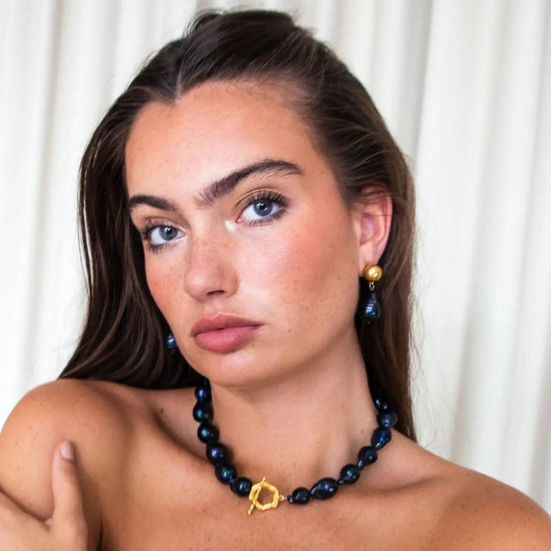 Navy Pearl Earrings