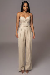 Beige Power Hour High Waist Trousers