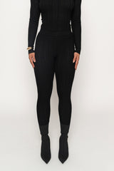 Black Ribbed High Waist Leggings