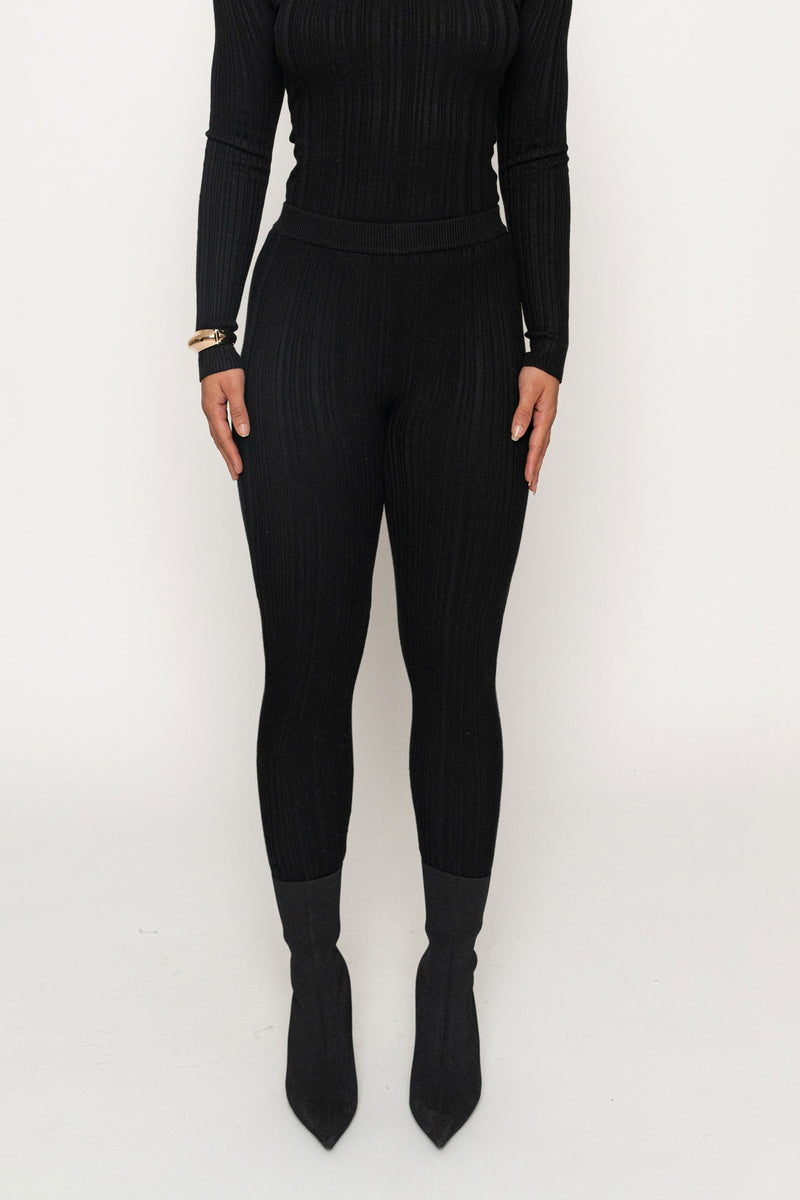 Black Ribbed High Waist Leggings