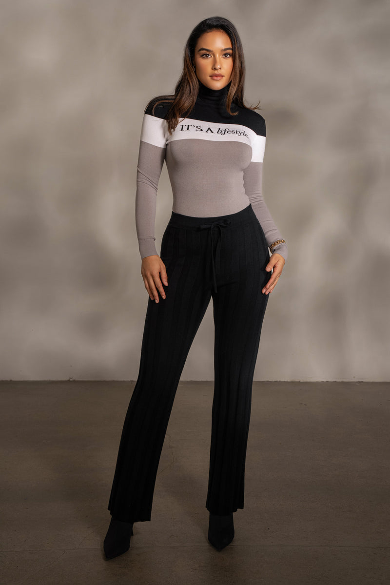 Black Darcey Ribbed Pants