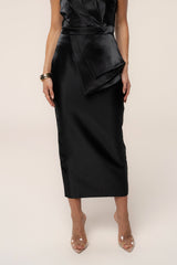 Black Reception Pleated Midi Skirt