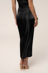Black Reception Pleated Midi Skirt
