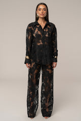 Black Organza Floral Pant