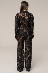 Black Organza Floral Pant