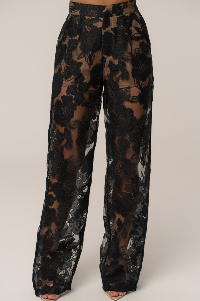 Black Organza Floral Pant