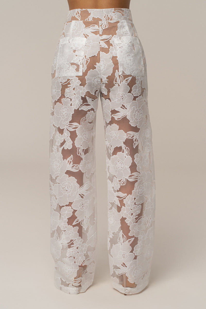 Ivory Organza Floral Pant