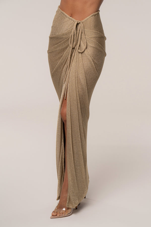 Gold Noelia Metallic Slit Skirt