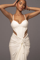 White Noelia Linen Slit Skirt