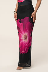 Black Floral Blooming Dawn Maxi Skirt