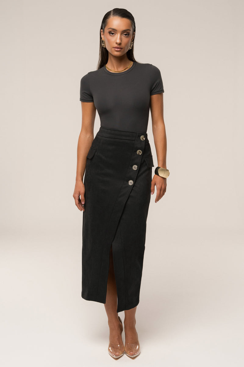 Black Audrey Suede Midi Skirt