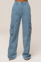 Medium Wash Denim Utility Cargo Pants