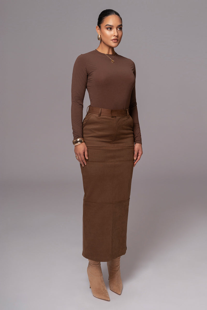 Chocolate Joy Suede Maxi Skirt