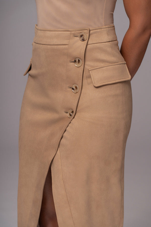 Beige Audrey Suede Midi Skirt