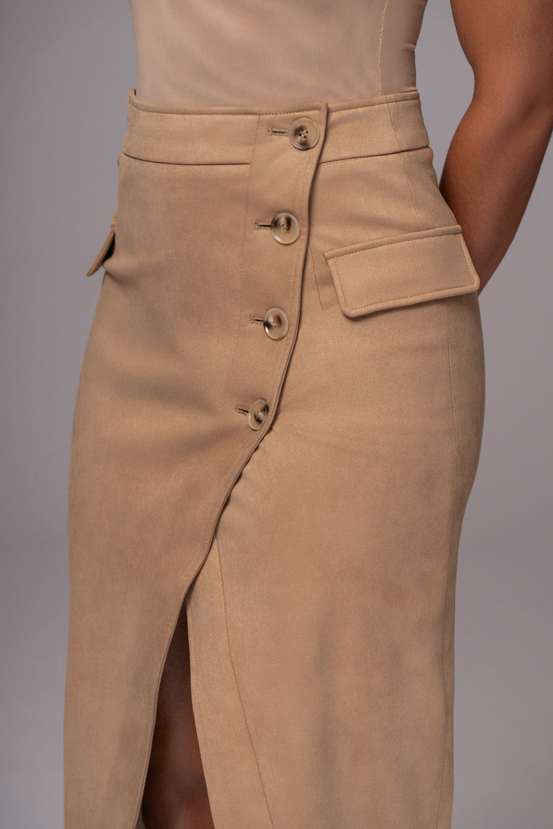 Beige Audrey Suede Midi Skirt