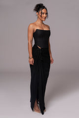 Black Noelia Linen Slit Skirt