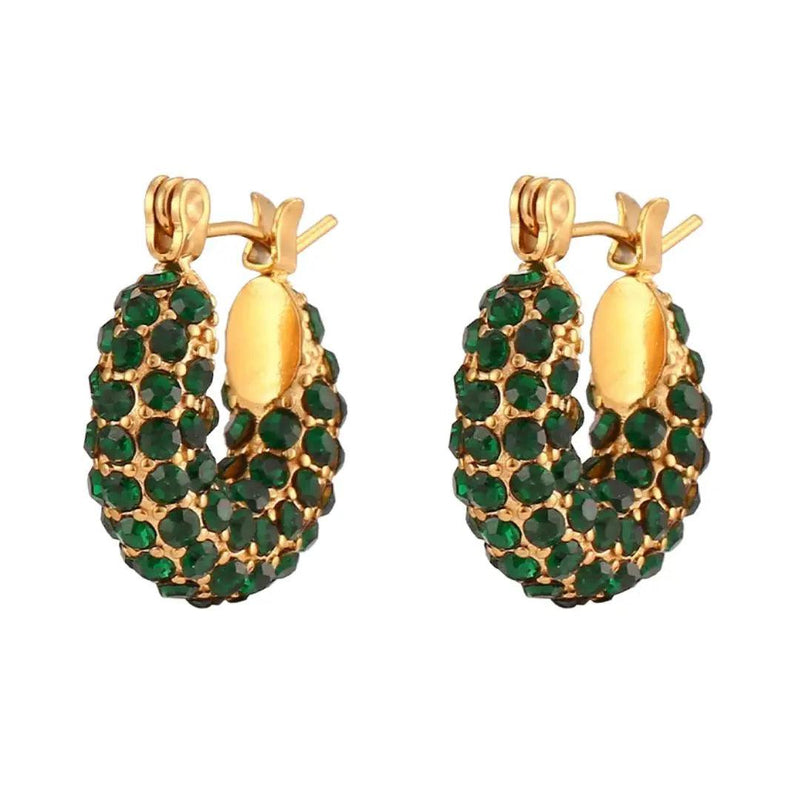 Pave Mini Crystal Hoops - Green
