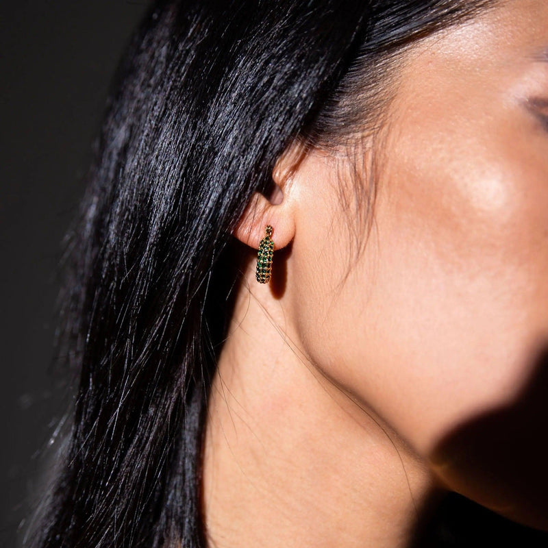 Pave Mini Crystal Hoops - Green