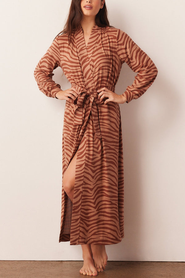 Skyler Cloud Jersey Banded Long Robe in Bengal