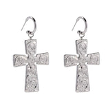 Silver Swirl Cross Earrings