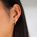 Thin Crystal Hoop Earrings - Silver