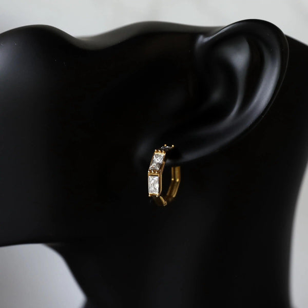 White Baguette Hoop Earrings