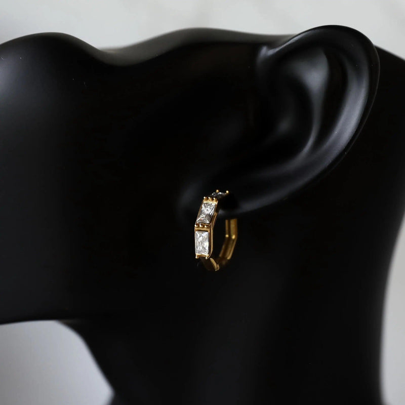 White Baguette Hoop Earrings