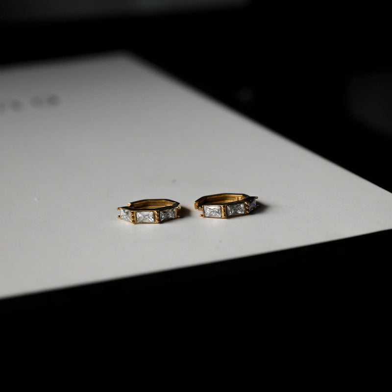 White Baguette Hoop Earrings