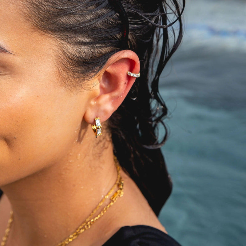 White Baguette Hoop Earrings